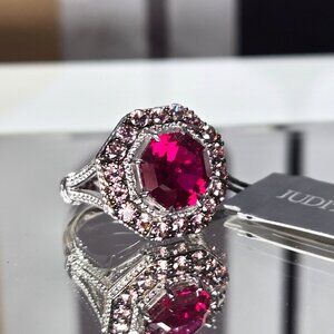 Judith Ripka Casablanca Ring Size 7 Simulated Red Ruby Pink Garnet Sterling NWT